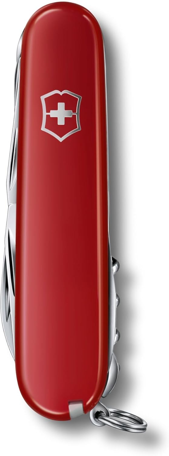 Huntsman Swiss Army Knife, 15 Functions, Swiss Made Pocket Knife with Large Blade, Screwdriver, Scissors and Wood Saw - Red