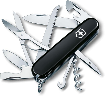 Huntsman Swiss Army Knife, 15 Functions, Swiss Made Pocket Knife with Large Blade, Screwdriver, Scissors and Wood Saw - Red