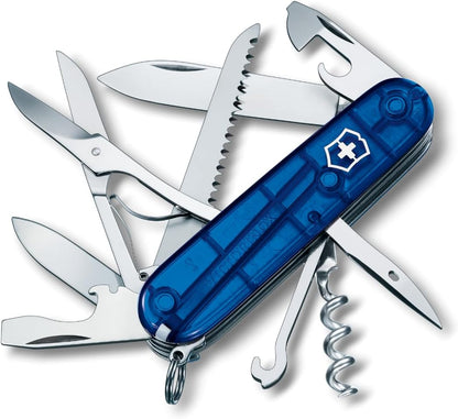 Huntsman Swiss Army Knife, 15 Functions, Swiss Made Pocket Knife with Large Blade, Screwdriver, Scissors and Wood Saw - Red