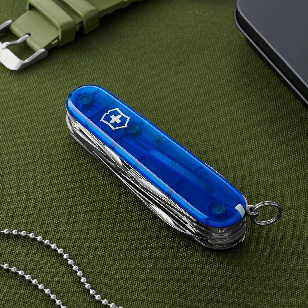 Huntsman Swiss Army Knife, 15 Functions, Swiss Made Pocket Knife with Large Blade, Screwdriver, Scissors and Wood Saw - Red