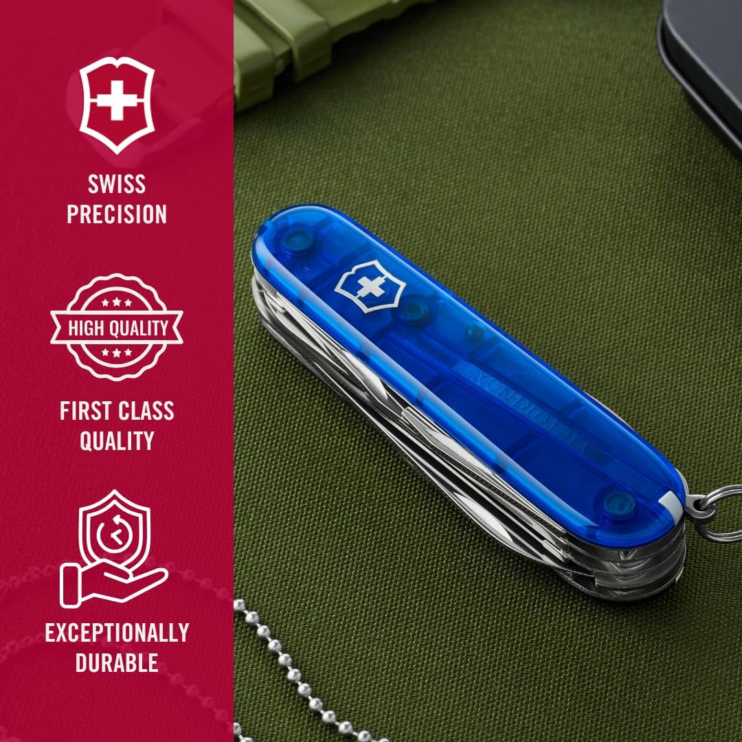 Huntsman Swiss Army Knife, 15 Functions, Swiss Made Pocket Knife with Large Blade, Screwdriver, Scissors and Wood Saw - Red