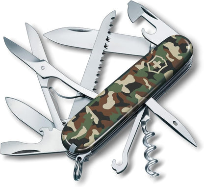 Huntsman Swiss Army Knife, 15 Functions, Swiss Made Pocket Knife with Large Blade, Screwdriver, Scissors and Wood Saw - Red