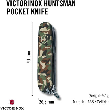 Huntsman Swiss Army Knife, 15 Functions, Swiss Made Pocket Knife with Large Blade, Screwdriver, Scissors and Wood Saw - Red