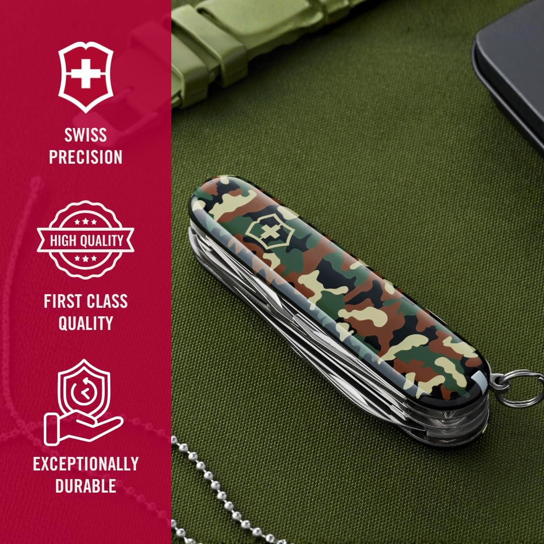 Huntsman Swiss Army Knife, 15 Functions, Swiss Made Pocket Knife with Large Blade, Screwdriver, Scissors and Wood Saw - Red