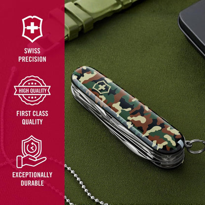 Huntsman Swiss Army Knife, 15 Functions, Swiss Made Pocket Knife with Large Blade, Screwdriver, Scissors and Wood Saw - Red