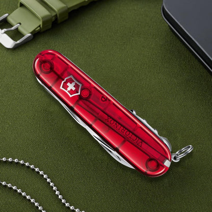 Huntsman Swiss Army Knife, 15 Functions, Swiss Made Pocket Knife with Large Blade, Screwdriver, Scissors and Wood Saw - Red