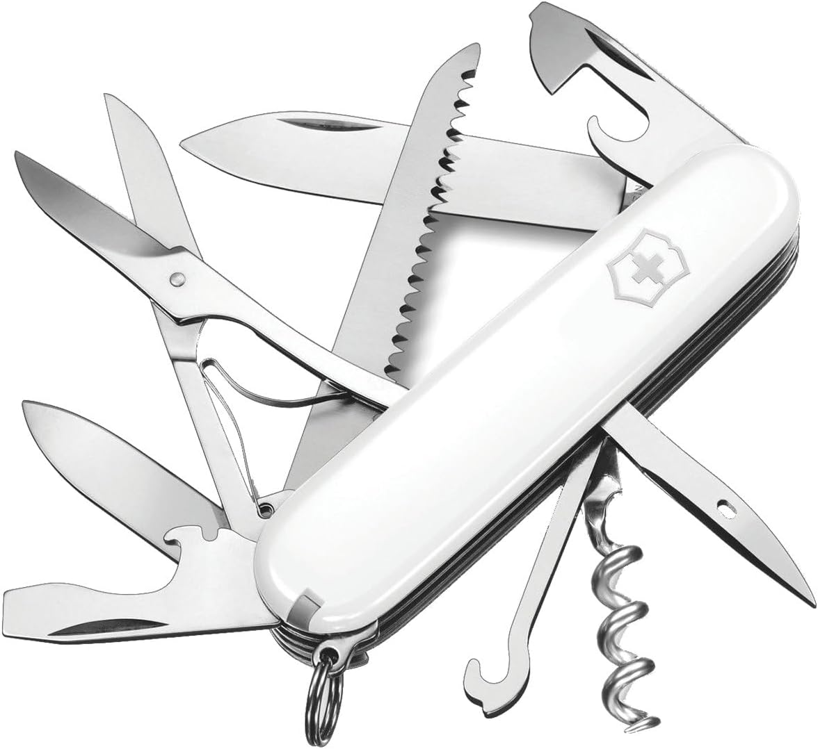 Huntsman Swiss Army Knife, 15 Functions, Swiss Made Pocket Knife with Large Blade, Screwdriver, Scissors and Wood Saw - Red