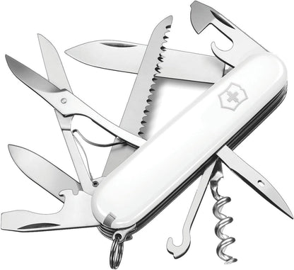 Huntsman Swiss Army Knife, 15 Functions, Swiss Made Pocket Knife with Large Blade, Screwdriver, Scissors and Wood Saw - Red