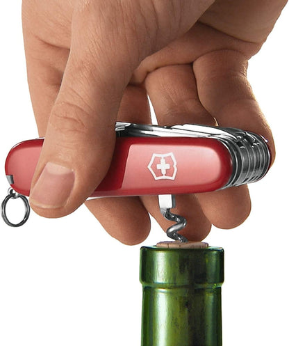 Huntsman Swiss Army Knife, 15 Functions, Swiss Made Pocket Knife with Large Blade, Screwdriver, Scissors and Wood Saw - Red