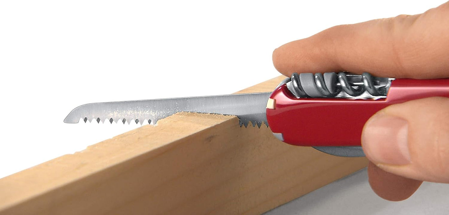 Huntsman Swiss Army Knife, 15 Functions, Swiss Made Pocket Knife with Large Blade, Screwdriver, Scissors and Wood Saw - Red