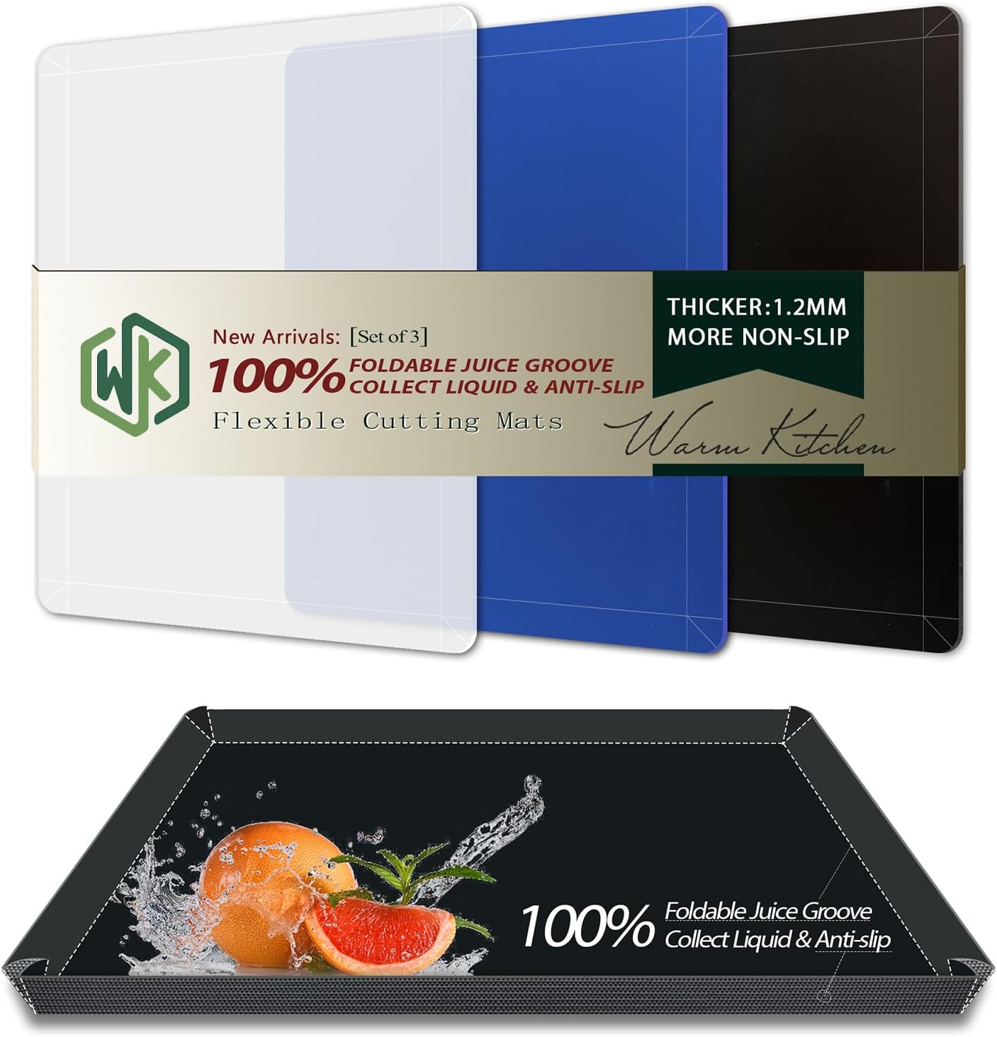 WK Flexible Plastic Cutting Boards Mats for Kitchen, Flexible Non Slip Cutting Mat, Thin Cutting Sheets, BPA Free, Dishwasher Safe, Multi Sizes
