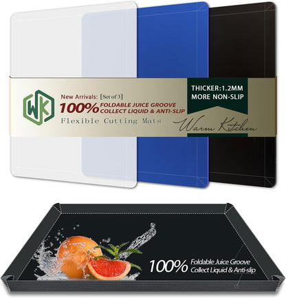 WK Flexible Plastic Cutting Boards Mats for Kitchen, Flexible Non Slip Cutting Mat, Thin Cutting Sheets, BPA Free, Dishwasher Safe, Multi Sizes