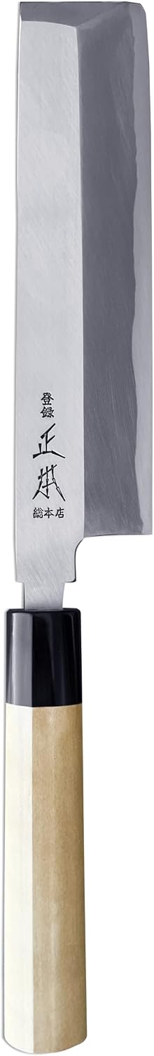 KS Japanese Usuba Knife with Sheath 7" (180mm) [HONBAZUKE] Made in JAPAN, Professional Japanese Vegetable Knife, Ultra Sharp Japanese Carbon Steel Blade, Wood Wa Handle, Black Ferrule
