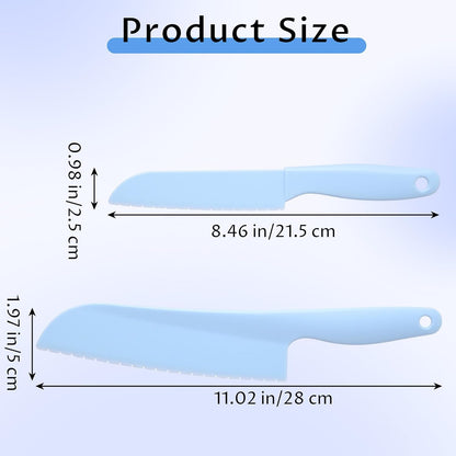 4 Pack Lettuce Knife 11/8.5" Plastic Cake Knifes to Prevent Browning Serrated Kitchen Cutter for Cutting Fruits, Cakes and Bread Dishwashable Safe for Kids Nylon Cutters for Nonstick Pans (Blue, S&L)