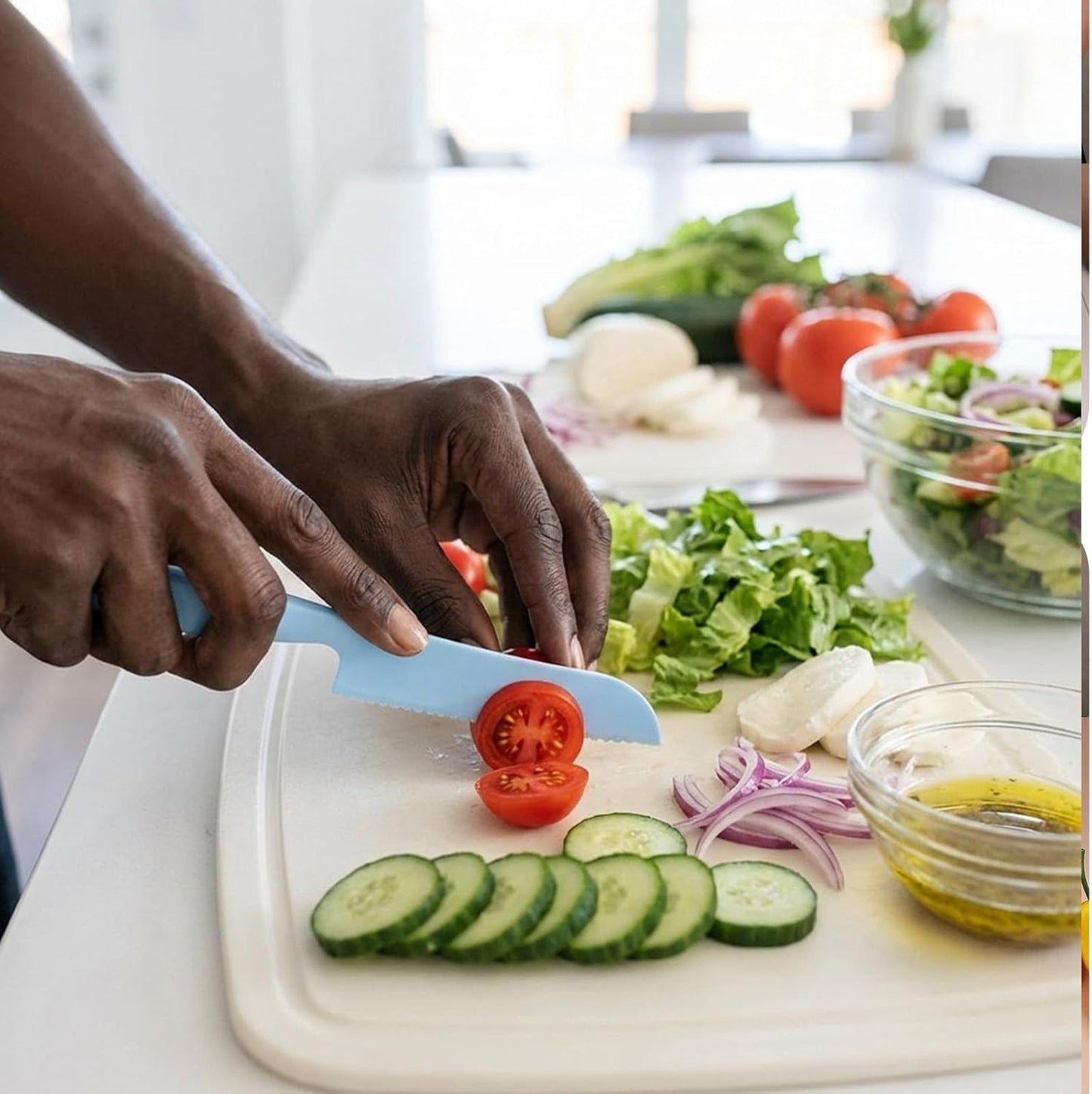 4 Pack Lettuce Knife 11/8.5" Plastic Cake Knifes to Prevent Browning Serrated Kitchen Cutter for Cutting Fruits, Cakes and Bread Dishwashable Safe for Kids Nylon Cutters for Nonstick Pans (Blue, S&L)