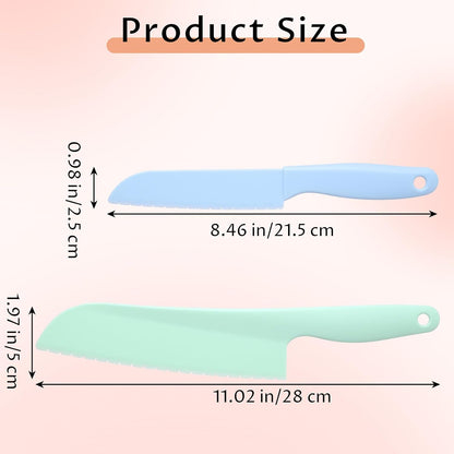4 Pack Lettuce Knife 11/8.5" Plastic Cake Knifes to Prevent Browning Serrated Kitchen Cutter for Cutting Fruits, Cakes and Bread Dishwashable Safe for Kids Nylon Cutters for Nonstick Pans (Blue, S&L)