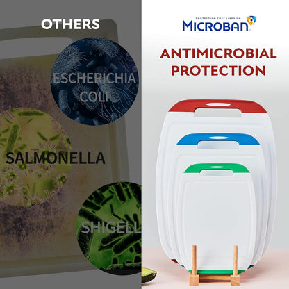 Microban Antimicrobial Plastic Cutting Board 3 Sets, BPA Free, Non-Slip EZ Grip Handle, Dishwasher Safe, Stain & Odor Free, Reversible Board, Larger Juice Groove, Multicolor