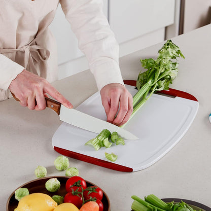 Microban Antimicrobial Plastic Cutting Board 3 Sets, BPA Free, Non-Slip EZ Grip Handle, Dishwasher Safe, Stain & Odor Free, Reversible Board, Larger Juice Groove, Multicolor