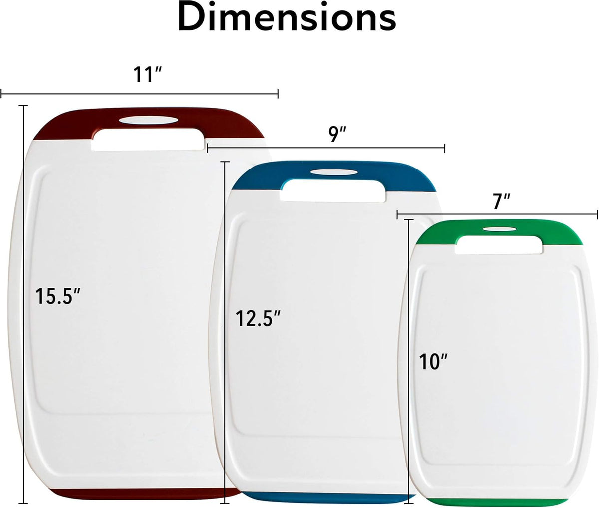 Microban Antimicrobial Plastic Cutting Board 3 Sets, BPA Free, Non-Slip EZ Grip Handle, Dishwasher Safe, Stain & Odor Free, Reversible Board, Larger Juice Groove, Multicolor