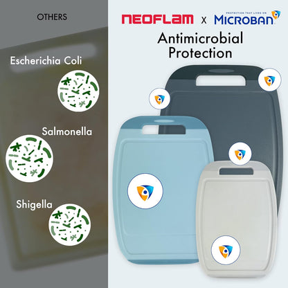 Microban Antimicrobial Plastic Cutting Board 3 Sets, BPA Free, Non-Slip EZ Grip Handle, Dishwasher Safe, Stain & Odor Free, Reversible Board, Larger Juice Groove, Multicolor