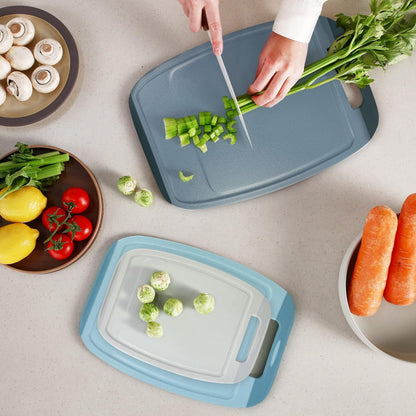 Microban Antimicrobial Plastic Cutting Board 3 Sets, BPA Free, Non-Slip EZ Grip Handle, Dishwasher Safe, Stain & Odor Free, Reversible Board, Larger Juice Groove, Multicolor