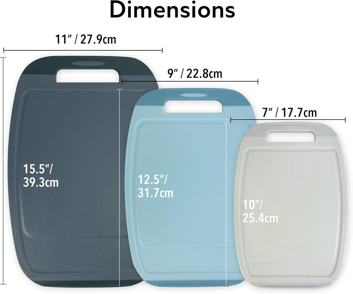 Microban Antimicrobial Plastic Cutting Board 3 Sets, BPA Free, Non-Slip EZ Grip Handle, Dishwasher Safe, Stain & Odor Free, Reversible Board, Larger Juice Groove, Multicolor