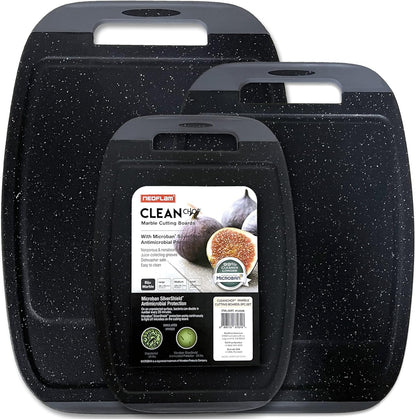 Microban Antimicrobial Plastic Cutting Board 3 Sets, BPA Free, Non-Slip EZ Grip Handle, Dishwasher Safe, Stain & Odor Free, Reversible Board, Larger Juice Groove, Multicolor