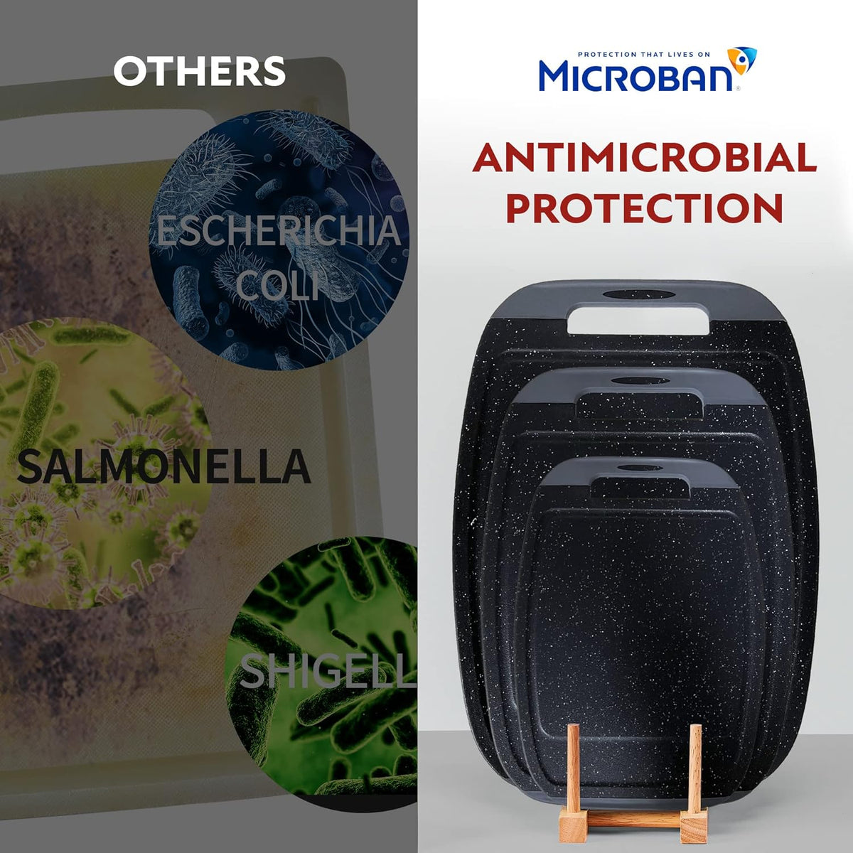 Microban Antimicrobial Plastic Cutting Board 3 Sets, BPA Free, Non-Slip EZ Grip Handle, Dishwasher Safe, Stain & Odor Free, Reversible Board, Larger Juice Groove, Multicolor