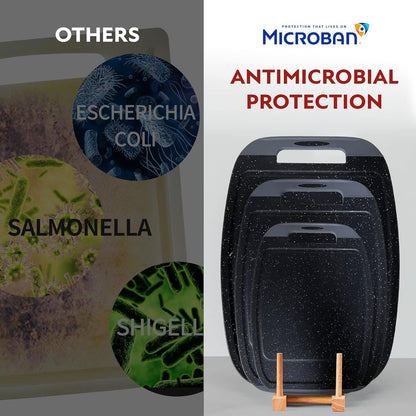 Microban Antimicrobial Plastic Cutting Board 3 Sets, BPA Free, Non-Slip EZ Grip Handle, Dishwasher Safe, Stain & Odor Free, Reversible Board, Larger Juice Groove, Multicolor