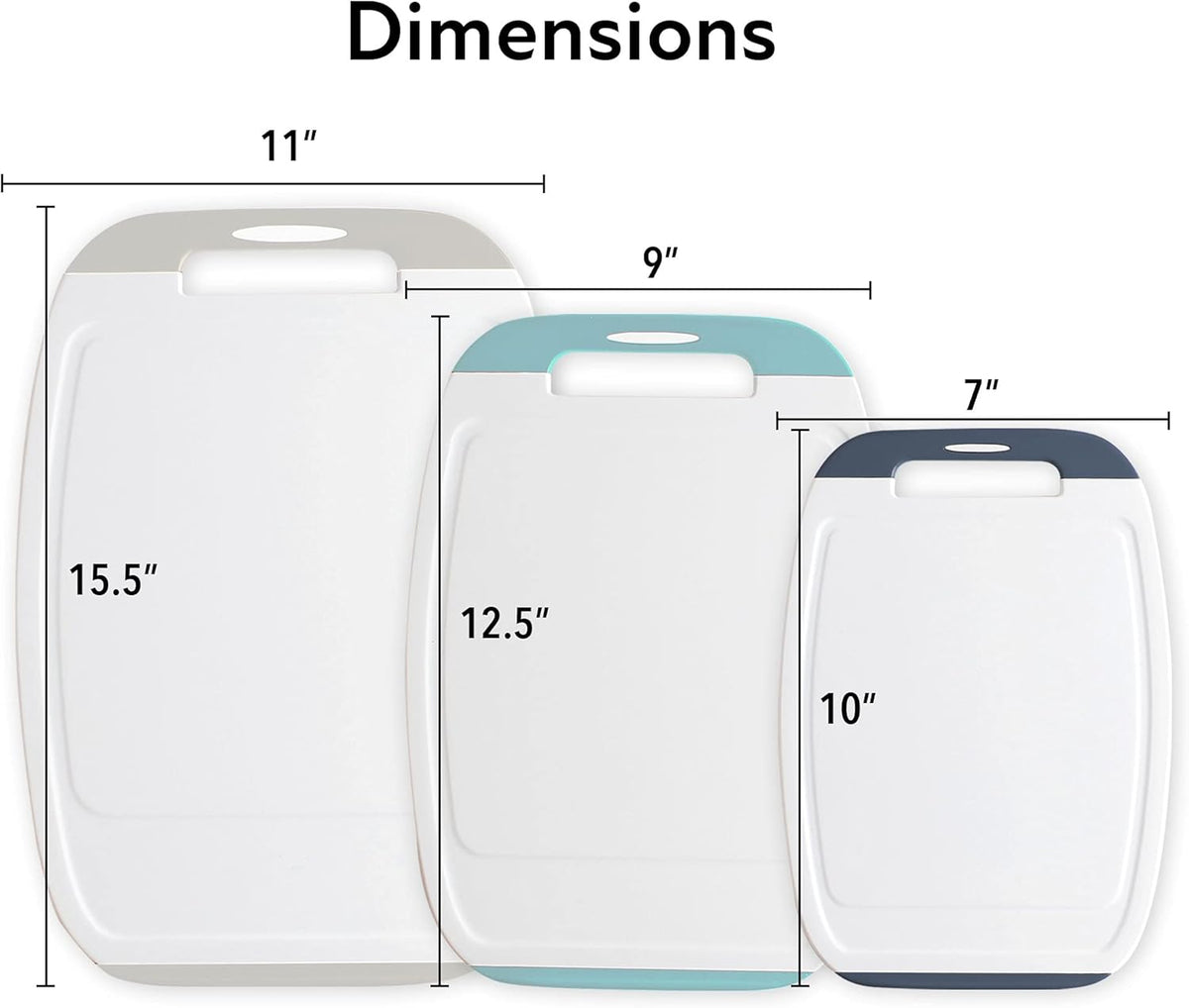 Microban Antimicrobial Plastic Cutting Board 3 Sets, BPA Free, Non-Slip EZ Grip Handle, Dishwasher Safe, Stain & Odor Free, Reversible Board, Larger Juice Groove, Multicolor