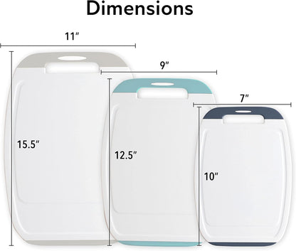 Microban Antimicrobial Plastic Cutting Board 3 Sets, BPA Free, Non-Slip EZ Grip Handle, Dishwasher Safe, Stain & Odor Free, Reversible Board, Larger Juice Groove, Multicolor