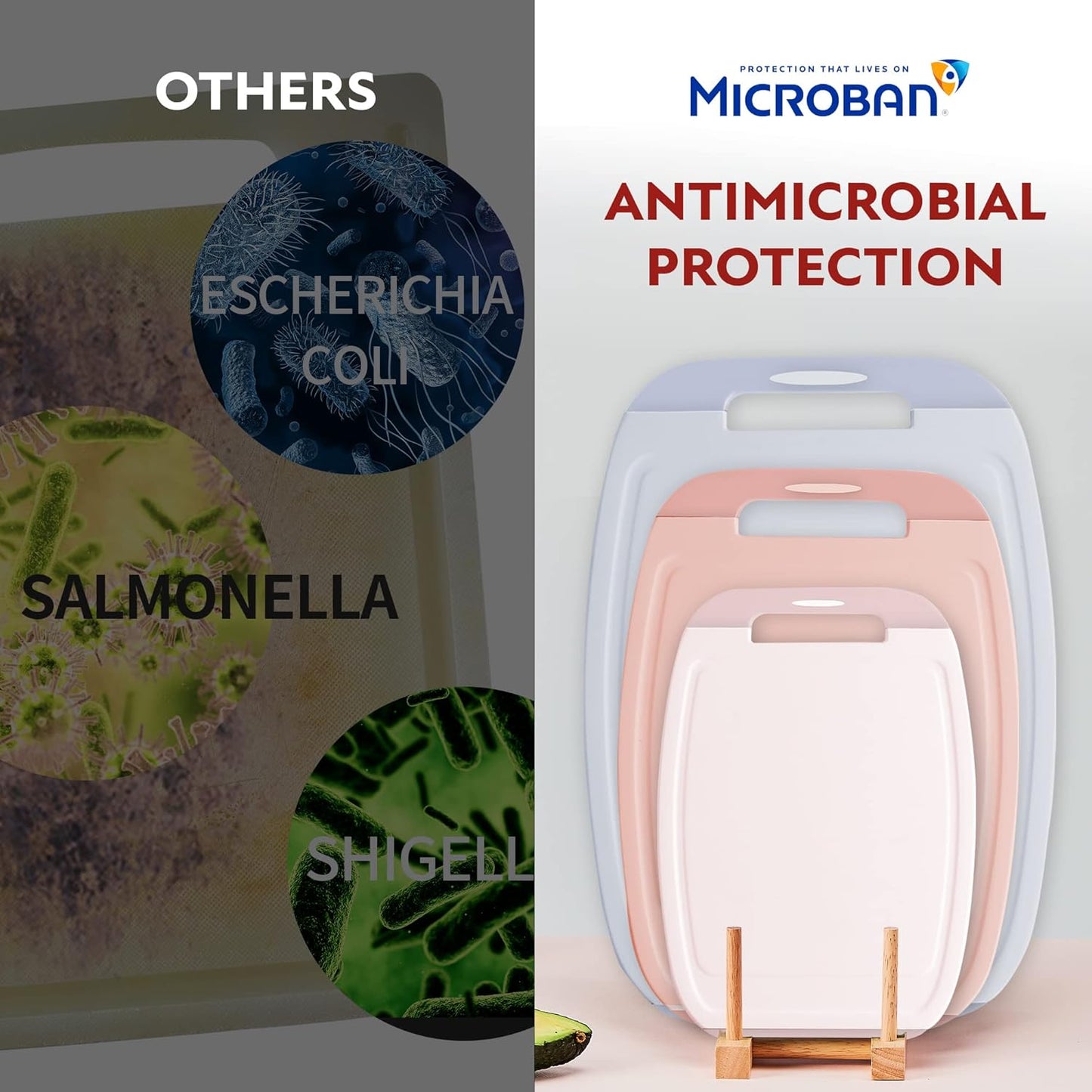 Microban Antimicrobial Plastic Cutting Board 3 Sets, BPA Free, Non-Slip EZ Grip Handle, Dishwasher Safe, Stain & Odor Free, Reversible Board, Larger Juice Groove, Multicolor