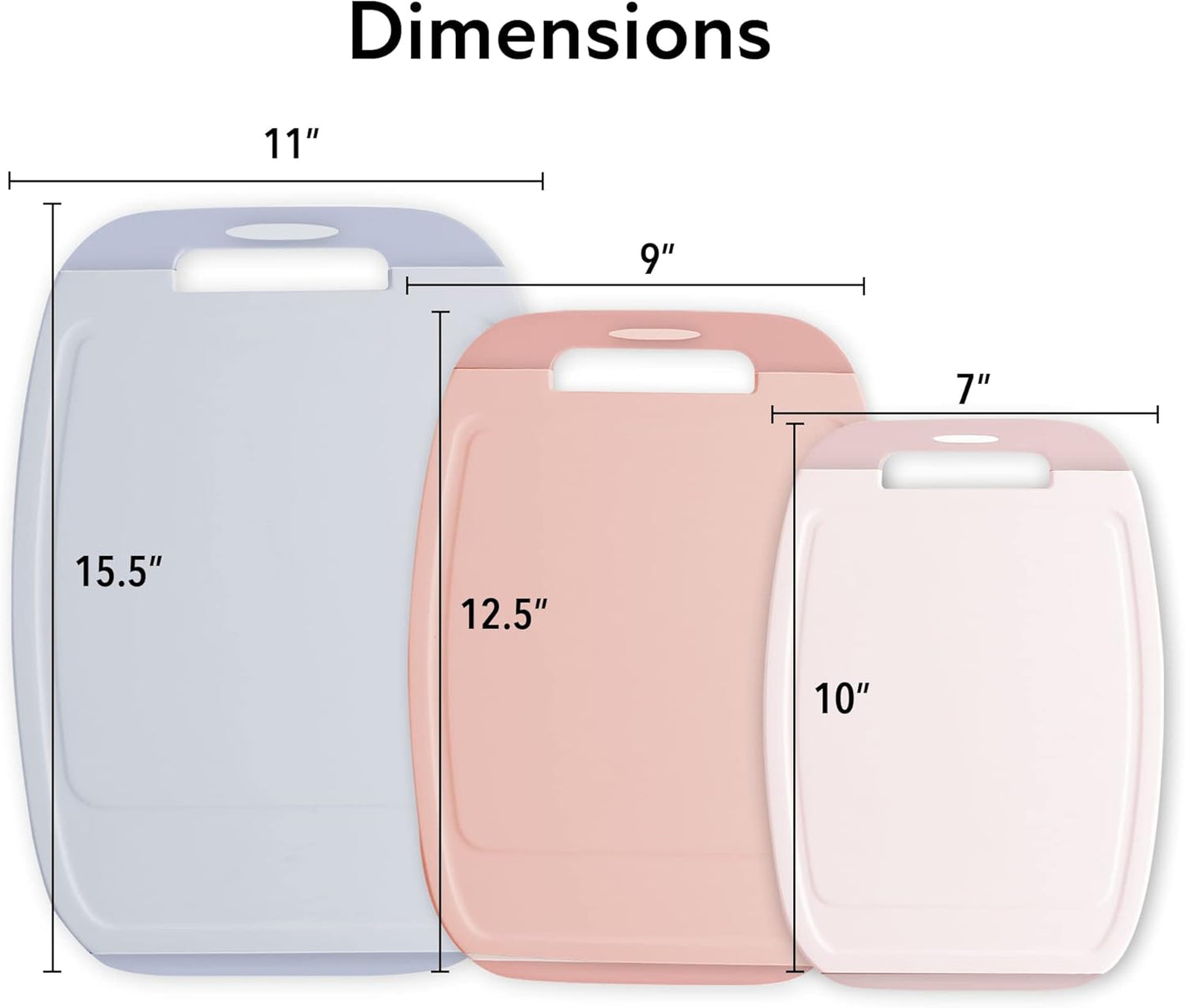 Microban Antimicrobial Plastic Cutting Board 3 Sets, BPA Free, Non-Slip EZ Grip Handle, Dishwasher Safe, Stain & Odor Free, Reversible Board, Larger Juice Groove, Multicolor