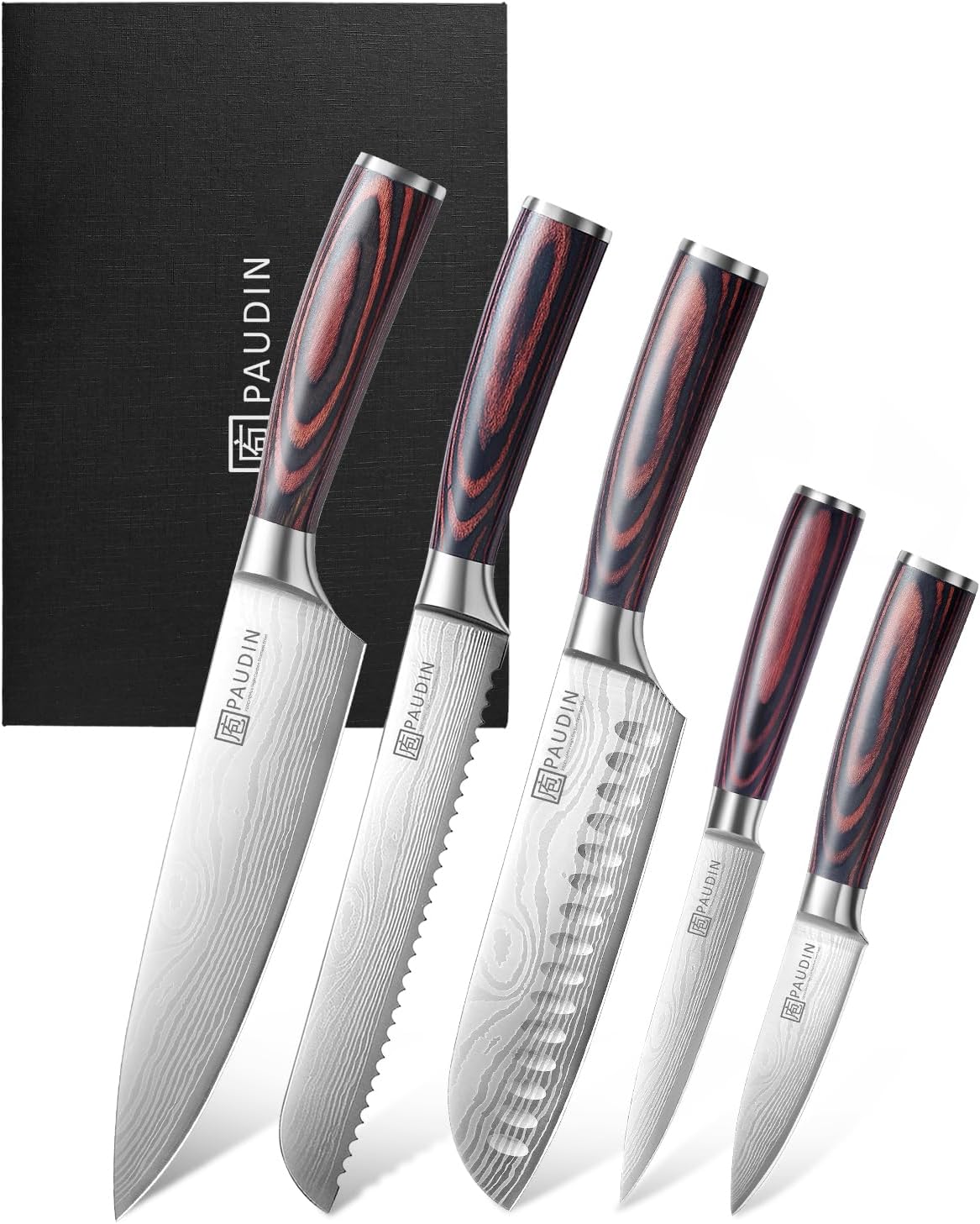 Knife Set, 5PCS Kitchen Knife Set without Block, Stainless Steel Chef Knife Set with Pakkawood Handle, Professional Kitchen Gift Sets for Cooking Lovers & Farther's Day