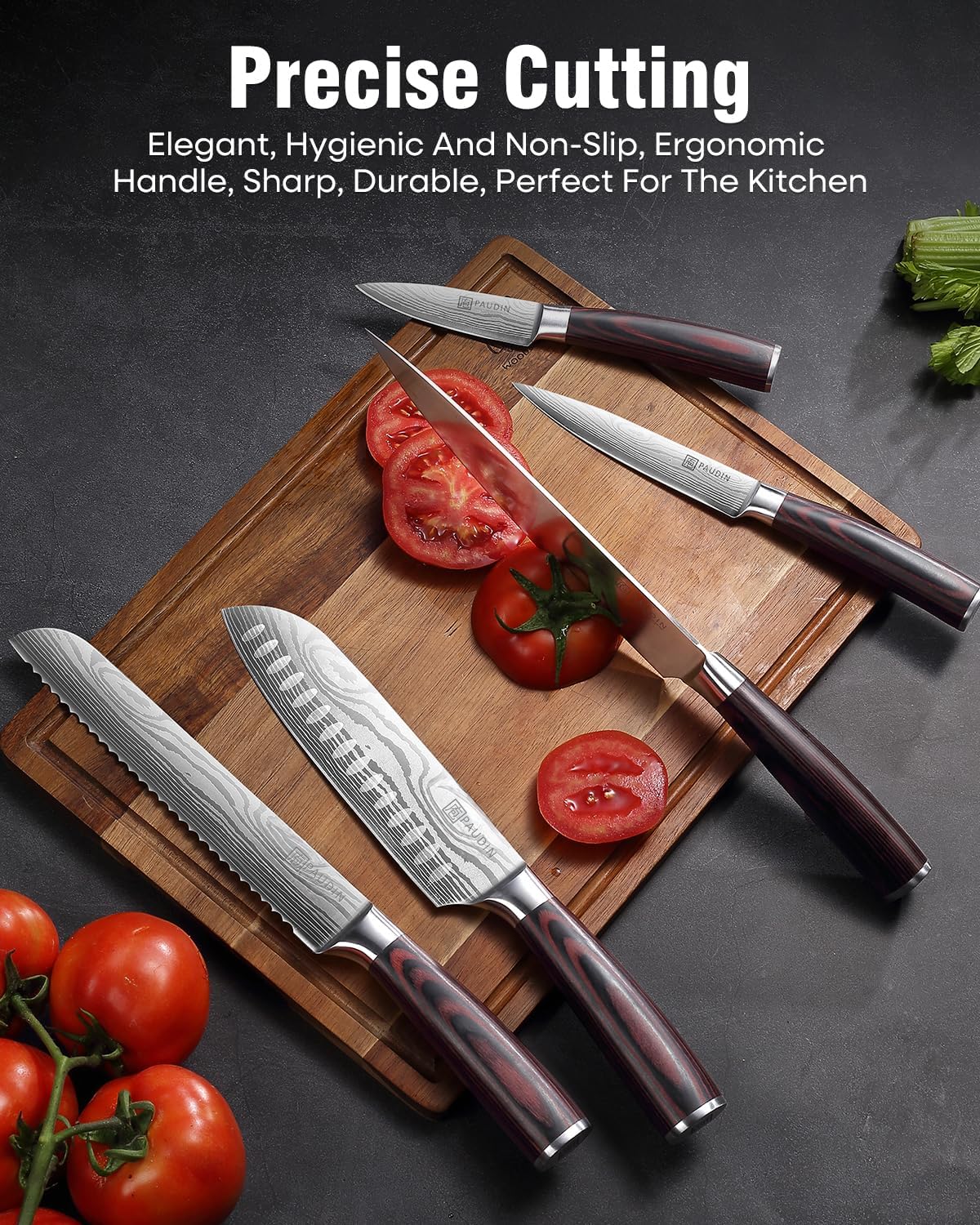 Knife Set, 5PCS Kitchen Knife Set without Block, Stainless Steel Chef Knife Set with Pakkawood Handle, Professional Kitchen Gift Sets for Cooking Lovers & Farther's Day