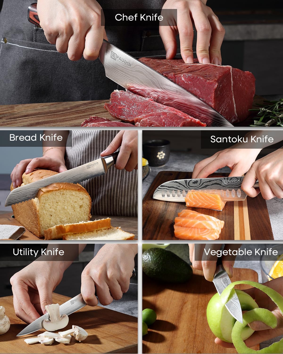 Knife Set, 5PCS Kitchen Knife Set without Block, Stainless Steel Chef Knife Set with Pakkawood Handle, Professional Kitchen Gift Sets for Cooking Lovers & Farther's Day