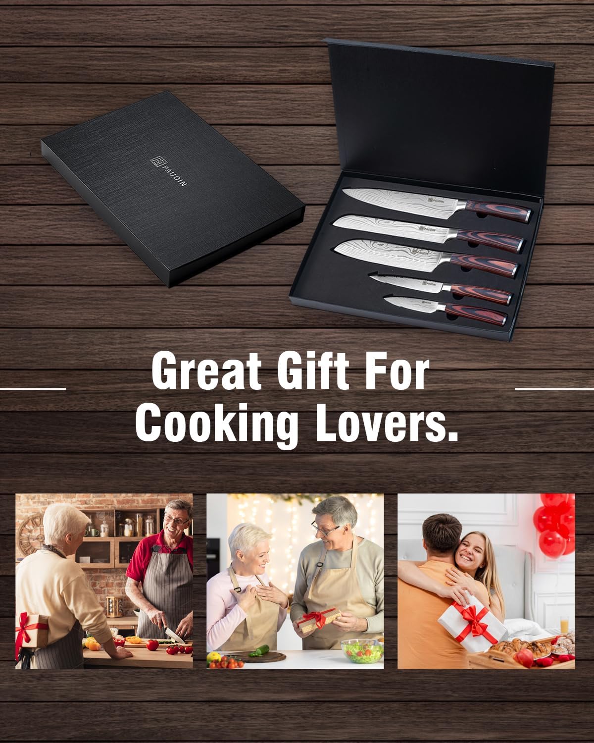 Knife Set, 5PCS Kitchen Knife Set without Block, Stainless Steel Chef Knife Set with Pakkawood Handle, Professional Kitchen Gift Sets for Cooking Lovers & Farther's Day