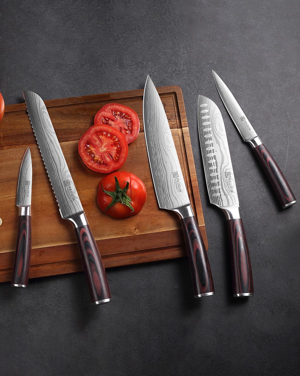 Knife Set, 5PCS Kitchen Knife Set without Block, Stainless Steel Chef Knife Set with Pakkawood Handle, Professional Kitchen Gift Sets for Cooking Lovers & Farther's Day