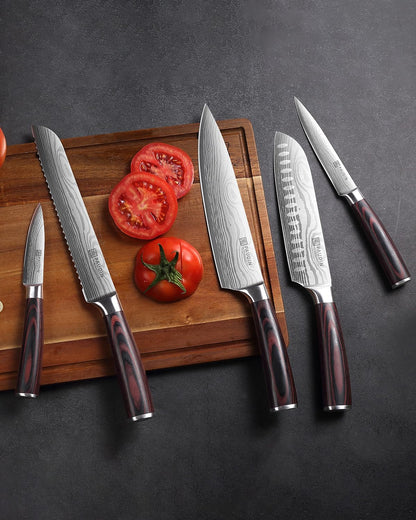Knife Set, 5PCS Kitchen Knife Set without Block, Stainless Steel Chef Knife Set with Pakkawood Handle, Professional Kitchen Gift Sets for Cooking Lovers & Farther's Day
