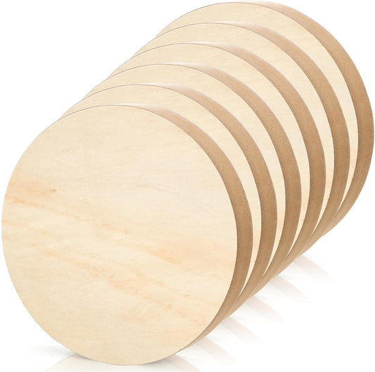 6 Pack MDF Wood Circles, 6" Round Unfinished Wood Board, Wooden Disc Plaque for Crafts, Medium Density Fiberboard, 1" Thick Wood Block Coaster Base for DIY, Engraving, Chip Carving, Painting