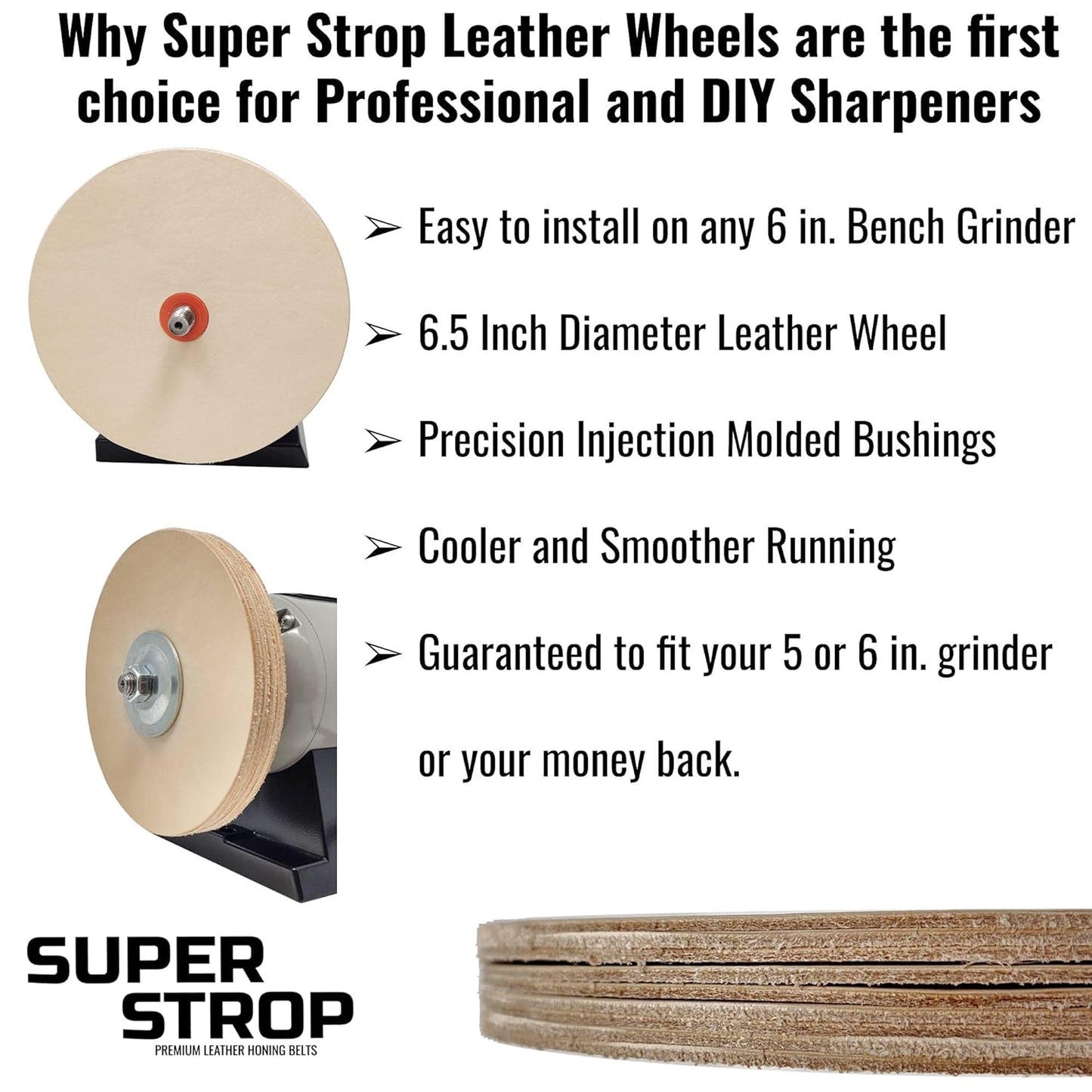 Leather Honing Wheel Fits 6 in. Bench Grinders and Polishers