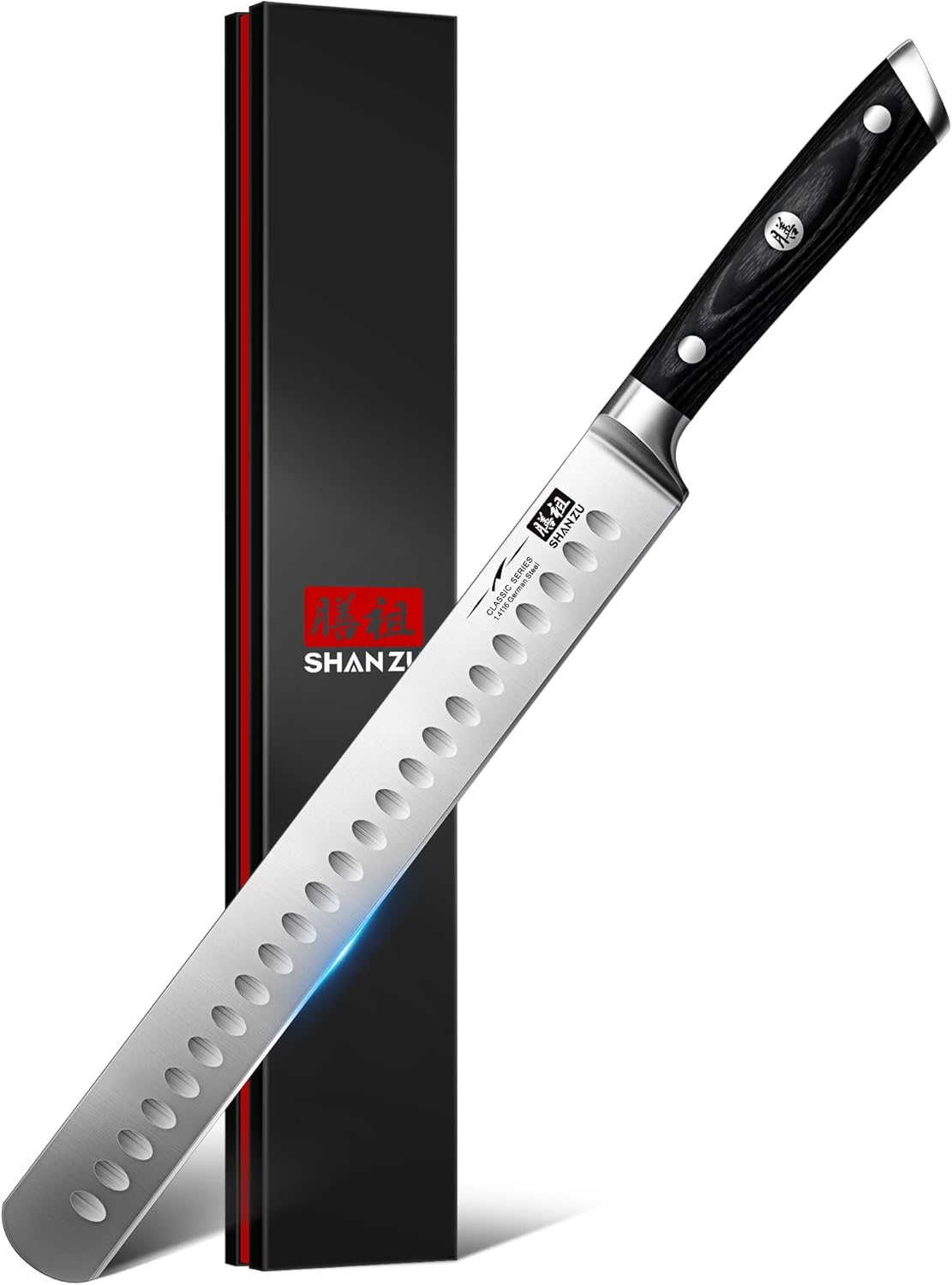 12" Brisket Slicing Knife - Carving Slicing Meat Knive in Wood Handle | For Brisket, Turkey, Meat, 5Cr15MoV Stainless Steel, Full Tang, Ergonomic Wood Handle, Razor Sharp, Gift Box Included