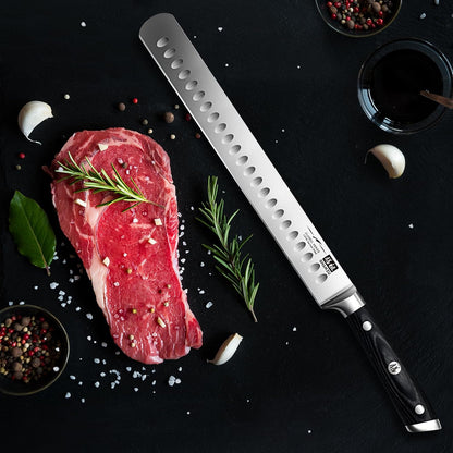 12" Brisket Slicing Knife - Carving Slicing Meat Knive in Wood Handle | For Brisket, Turkey, Meat, 5Cr15MoV Stainless Steel, Full Tang, Ergonomic Wood Handle, Razor Sharp, Gift Box Included