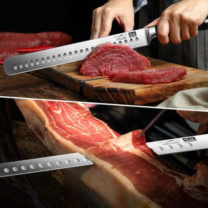 12" Brisket Slicing Knife - Carving Slicing Meat Knive in Wood Handle | For Brisket, Turkey, Meat, 5Cr15MoV Stainless Steel, Full Tang, Ergonomic Wood Handle, Razor Sharp, Gift Box Included