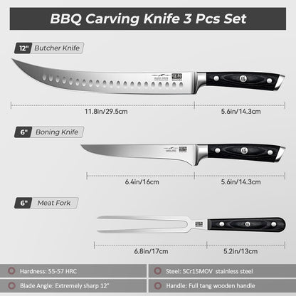 12" Brisket Slicing Knife - Carving Slicing Meat Knive in Wood Handle | For Brisket, Turkey, Meat, 5Cr15MoV Stainless Steel, Full Tang, Ergonomic Wood Handle, Razor Sharp, Gift Box Included