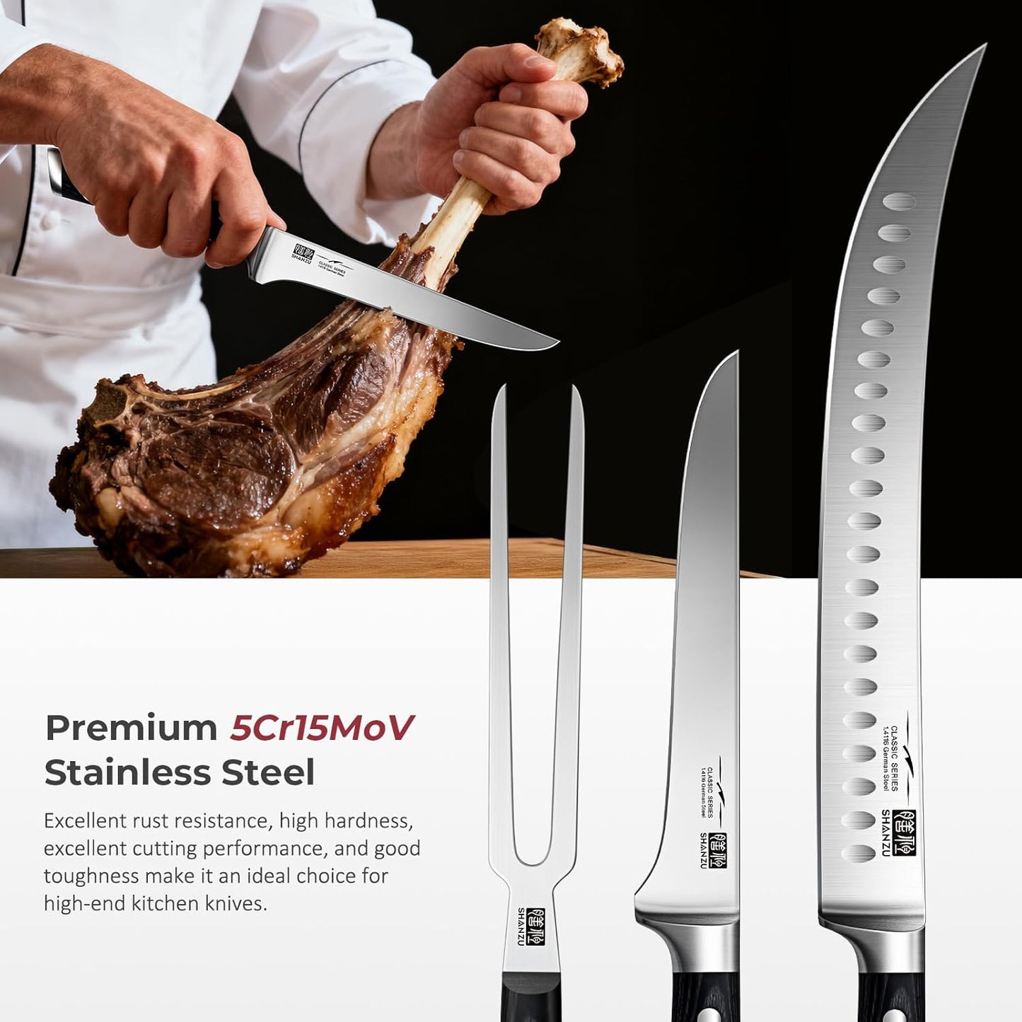 12" Brisket Slicing Knife - Carving Slicing Meat Knive in Wood Handle | For Brisket, Turkey, Meat, 5Cr15MoV Stainless Steel, Full Tang, Ergonomic Wood Handle, Razor Sharp, Gift Box Included