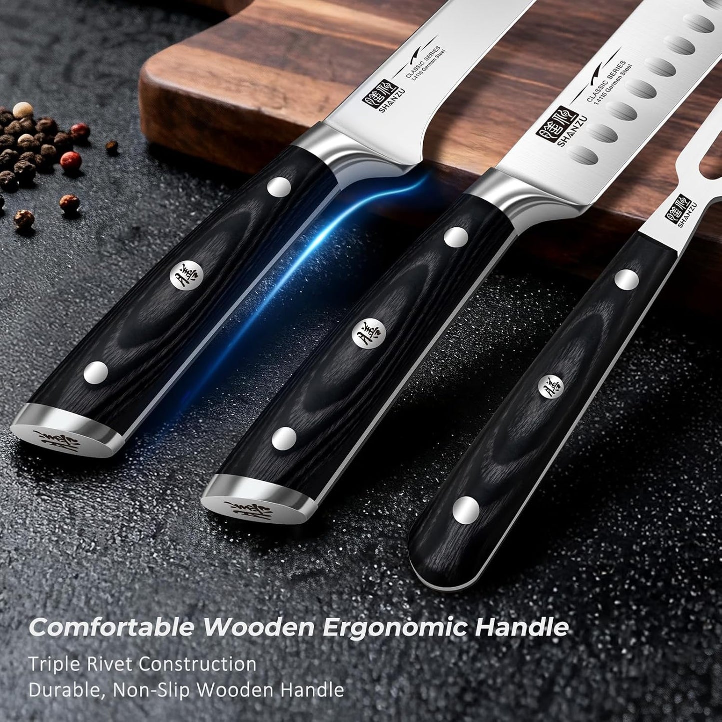 12" Brisket Slicing Knife - Carving Slicing Meat Knive in Wood Handle | For Brisket, Turkey, Meat, 5Cr15MoV Stainless Steel, Full Tang, Ergonomic Wood Handle, Razor Sharp, Gift Box Included