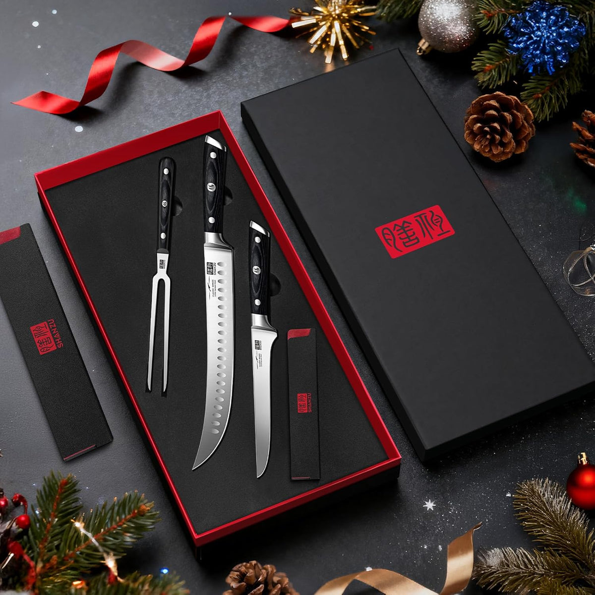 12" Brisket Slicing Knife - Carving Slicing Meat Knive in Wood Handle | For Brisket, Turkey, Meat, 5Cr15MoV Stainless Steel, Full Tang, Ergonomic Wood Handle, Razor Sharp, Gift Box Included