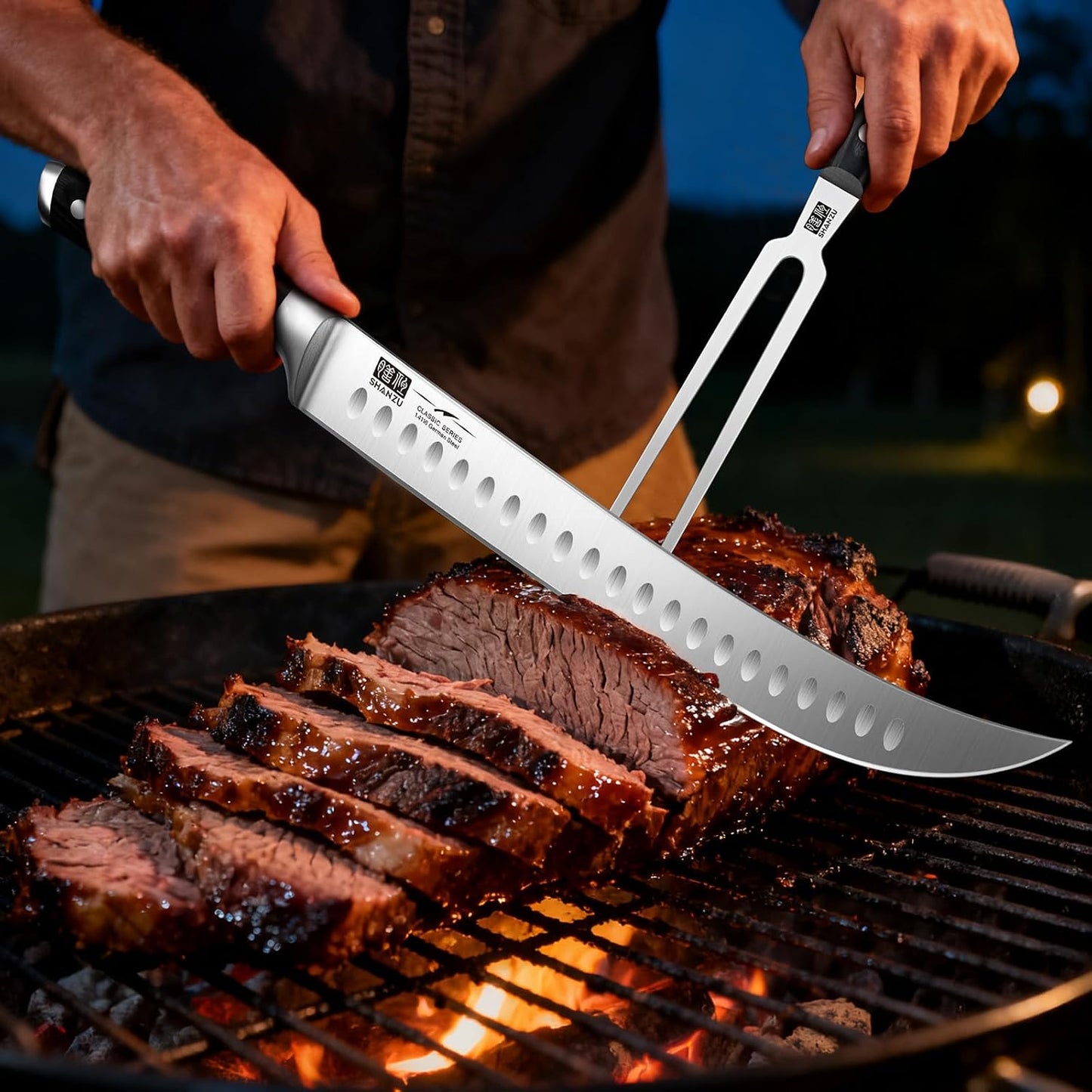 12" Brisket Slicing Knife - Carving Slicing Meat Knive in Wood Handle | For Brisket, Turkey, Meat, 5Cr15MoV Stainless Steel, Full Tang, Ergonomic Wood Handle, Razor Sharp, Gift Box Included