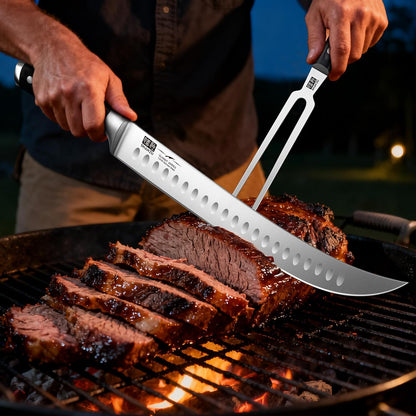 12" Brisket Slicing Knife - Carving Slicing Meat Knive in Wood Handle | For Brisket, Turkey, Meat, 5Cr15MoV Stainless Steel, Full Tang, Ergonomic Wood Handle, Razor Sharp, Gift Box Included